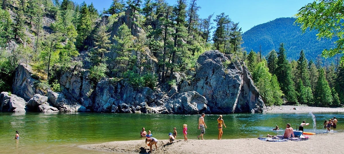 Swimming and lounging at the beach at Bromley Rock in Princeton BC