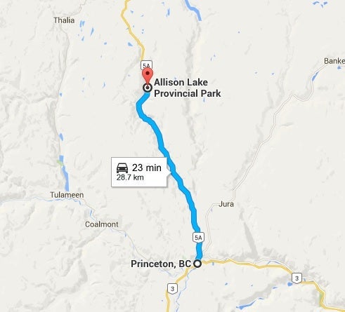 Princeton to Allison Lake map